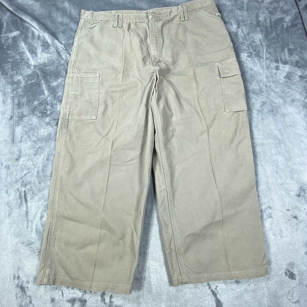 VTG Carhartt Khaki Duck Canvas Cargo Pants Fits 42x25 Carpenter Utility B112DES